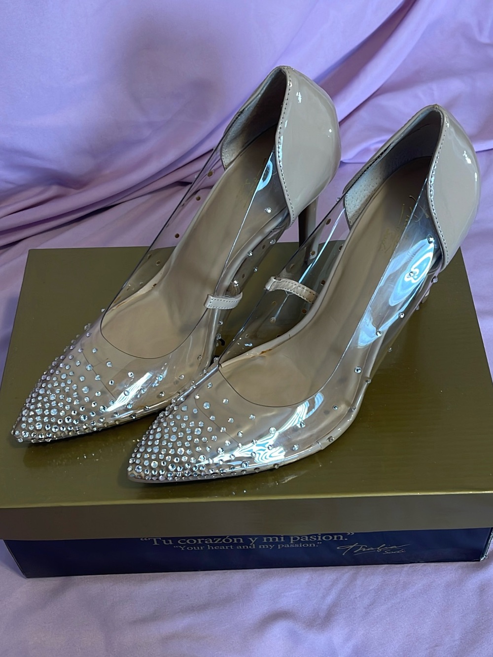 Thalia Sodi Nude Patent & Clear Pointed Crystal Pumps
